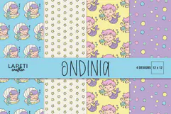 Mermaid digital paper collection with four colorful underwater patterns
