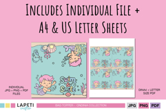 Printable template of mermaid party bag topper with ocean details for DIY birthday favors