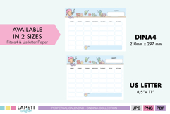 Mermaid kids monthly planner available in A4 and US Letter sizes, printable perpetual calendar.