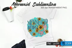 Couple Mermaid Sublimation. Sunflower Mermaid T Shirt Design Product Image 3