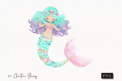 Watercolor Pastel Dark Skin Mermaid Clipart | Mermaid PNG Product Image 1