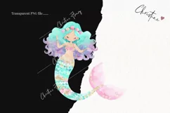 Watercolor Pastel Dark Skin Mermaid Clipart | Mermaid PNG Product Image 2