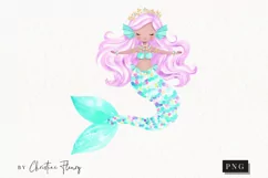 Watercolor Pastel Purple Hair Mermaid Clipart | Mermaid PNG Product Image 1