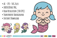 ocean clipart kids mermaid bundle cute characters