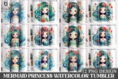 Watercolor Mermaid Princess Sublimation Tumbler Design Product Image 1