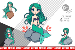 Mermaid on Rock Clipart Product Image 1