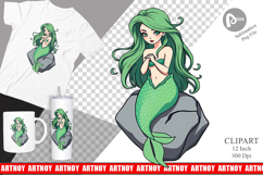 Mermaid on Rock Clipart Product Image 1
