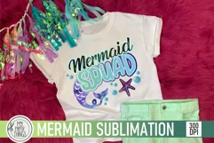 Mermaid-themed girl's birthday party PNG sublimation image  designed for printing on t-shirts, mugs and other items.