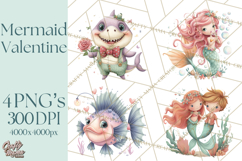 Under the Sea Sweethearts Clipart PNG, Mermaid Ocean Love Product Image 1
