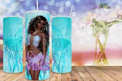 Mermaid Vibes African American Dark Hair 20oz Tumbler Design Product Image 3