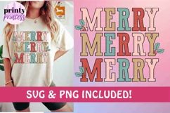 Merry Christmas Retro, Holiday SVG, Vintage Holly PNG Product Image 2
