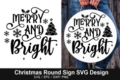 Merry and Bright SVG - Christmas Round Sign Product Image 1
