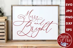 Merry And Bright Script Christmas Farmhouse Sign Svg Product Image 1