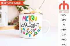 merry and bright svg, string lights svg, xmas garland silhouette, welcome sign svg, christmas circle svg, christmas mug svg, christmas door svg, round hanging sign svg, laser cut file, layered xmas sign svg, porch sign svg, front sign svg, christmas sign