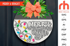 merry and bright svg, string lights svg, xmas garland silhouette, welcome sign svg, christmas circle svg, christmas door sign svg, round hanging sign svg, laser cut file, layered xmas sign svg, christmas hanger svg, christmas porch sign svg