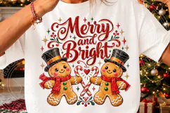 Merry and Bright Christmas Cute Gingerbread Couple PNG Product Image 2