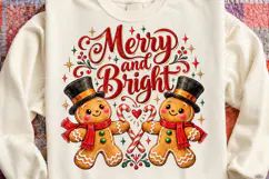 Merry and Bright Christmas Cute Gingerbread Couple PNG Product Image 3