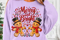 Merry and Bright Christmas Cute Gingerbread Couple PNG Product Image 4