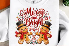 Merry and Bright Christmas Cute Gingerbread Couple PNG Product Image 5