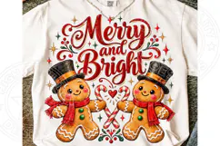 Merry and Bright Christmas Cute Gingerbread Couple PNG Product Image 1