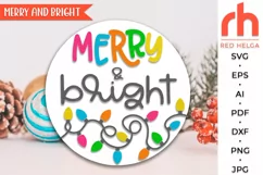 merry and bright svg, string lights svg, xmas garland silhouette, welcome sign svg, christmas circle svg, christmas mug svg, christmas door svg, round hanging sign svg, laser cut file, layered xmas sign svg, porch sign svg, front sign svg, christmas sign