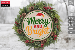 Merry And Bright SVG | Christmas Round Sign SVG | Xmas SVG Product Image 1