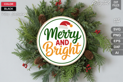 Merry And Bright SVG | Christmas Round Sign SVG | Xmas SVG Product Image 2