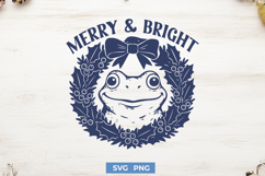 Merry &amp; Bright Frog SVG PNG, Funny Christmas Wreath Cut File Product Image 1