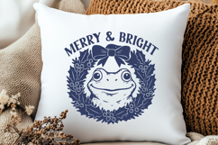 Merry &amp; Bright Frog SVG PNG, Funny Christmas Wreath Cut File Product Image 3
