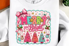 Merry and bright PNG, Preppy Merry Christmas Png, Product Image 1