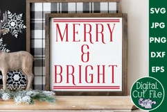 Merry And Bright Stripes Christmas Farmhouse Sign Svg Product Image 1