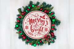 Merry and Bright Round Christmas SVG Ornament Product Image 2