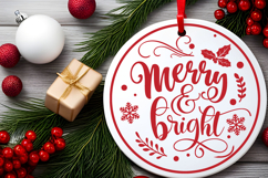 Merry and Bright Round Christmas SVG Ornament Product Image 3