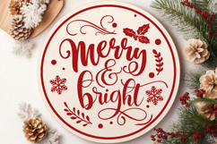 Merry and Bright Round Christmas SVG Ornament Product Image 4