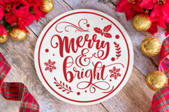 Merry and Bright Round Christmas SVG Ornament Product Image 5