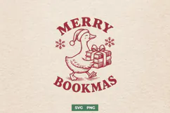 Merry Bookmas SVG PNG, Christmas Goose Book Lover Design Product Image 1