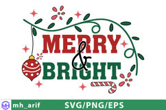 Merry &amp; Bright SVG Christmas Quote PNG Printable T-shirt Product Image 1