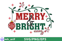 Merry & Bright SVG Christmas Quote PNG Printable T-shirt Product Image 1