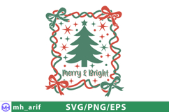 Christmas Merry &amp; Bright Hand-Drawn SVG PNG T-shirt Design Product Image 1