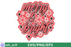 Merry &amp; Bright Christmas SVG PNG T-shirt Design Product Image 2