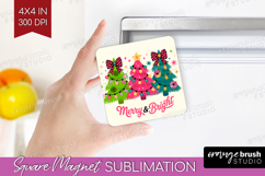 Merry &amp; Bright Xmas Magnet Sublimation Christmas Square PNG Product Image 1