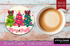 Merry &amp; Bright Xmas Round Coaster Christmas Coaster PNG Product Image 1