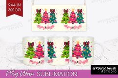Merry &amp; Bright Xmas Mug Wrap Christmas Mug PNG Sublimation Product Image 1