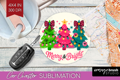 Merry &amp; Bright Xmas Car Coaster Christmas Coaster PNG Product Image 1