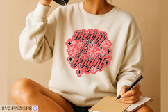 Merry &amp; Bright Christmas SVG PNG T-shirt Design Product Image 3