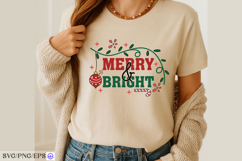 Merry &amp; Bright SVG Christmas Quote PNG Printable T-shirt Product Image 3