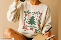 Christmas Merry &amp; Bright Hand-Drawn SVG PNG T-shirt Design Product Image 3