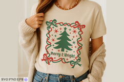 Christmas Merry &amp; Bright Hand-Drawn SVG PNG T-shirt Design Product Image 4