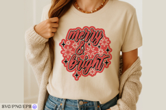 Merry &amp; Bright Christmas SVG PNG T-shirt Design Product Image 4