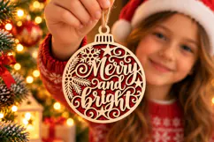 Merry & Bright Bauble Laser Cut Wood File, Christmas SVG Product Image 1